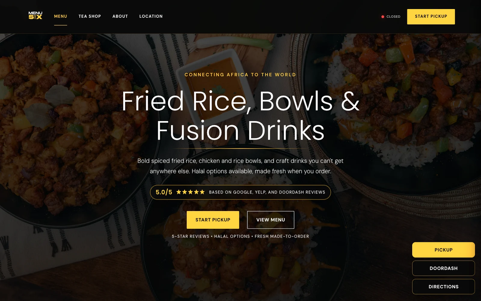 Menu Six Fusion website preview